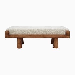 Vintage Brutalist-Style Bench in Oak and Wool Bouclé, Italy, 1999