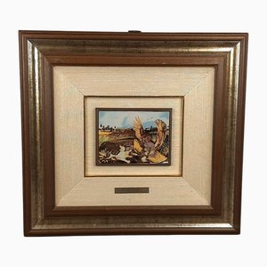 Antonio Ligabue, Cat with Kite, 1980s, Screen Print on Silver Plate, Framed