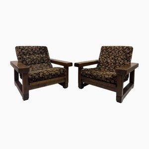 Vintage Belgian Armchairs with Slatted Back, 1960s, Set of 2