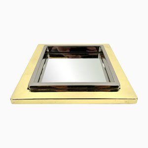 Plateau Vintage en Laiton et Chrome, Italie, 1970s