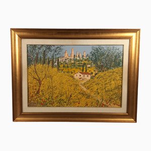 Michele Cascella, Paysage, Sérigraphie et Lithographie sur Toile, 1970s