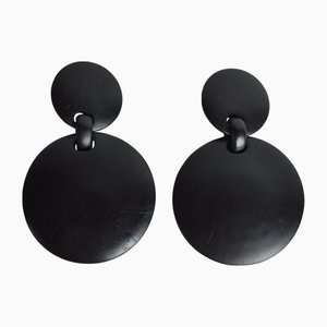 Große Skulpturale Schwarze Ohrclips aus Ebenholz, Dänemark, 2000er, 2er Set