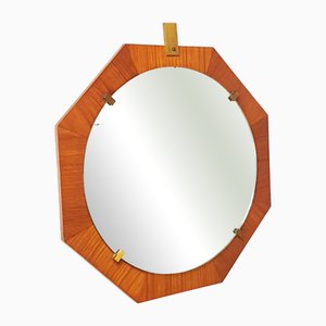 Small Italian Brass and Teak Wall Mirror, 1960s