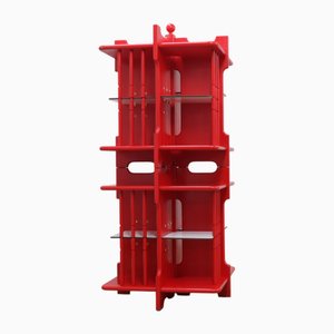 Modular Italian Red Lacquered Wood Bookshelf, 1960s