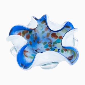 Vintage Murano Glass Bowl with Blue Trim