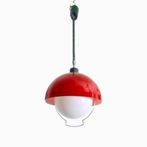 Vintage Space Age Pendant Light in Red and White, 1970s