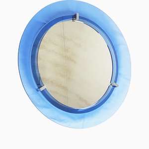 Convex Blue Glass and Chrome Plated Mirror from Veca, 1960s