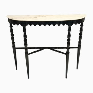 Schwarz Lackierte Buche Konsole mit Demilune Rosa Marmorplatte, Italien, 1960er