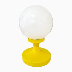 Large Vintage Table Lamp with Yellow Lacquered Metal Base and White Opaline Globe, 1960s