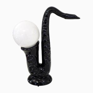 Vintage Saxophone Lamp in Black Earthenware, 1980s