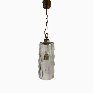 Vintage Ice Glass and Brass Pendant, 1960s