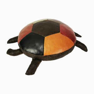 Deutscher Vintage Patchwork Leder Pouf, 1960er