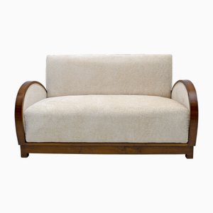 Art Deco Bouclè and Walnut 2 Seater Sofa, Italy, 1930s