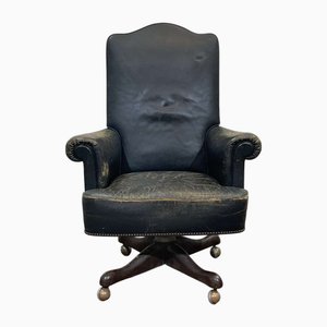 Silla de oficina inglesa de cuero y cuero sintético, años 50