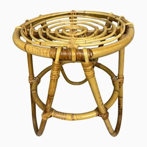 Französischer Vintage Rattan Hocker, 1970er