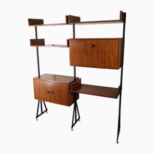 Libreria modulare vintage in legno e metallo, Italia, anni '60