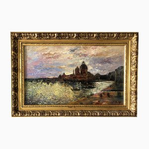 Paul Flaubert, Sunset in Venice, 1950s, Huile sur Panneau, Encadré