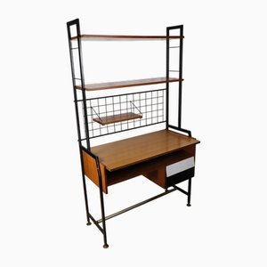 Scrivania vintage con ripiani modulari in legno e metallo, anni '60