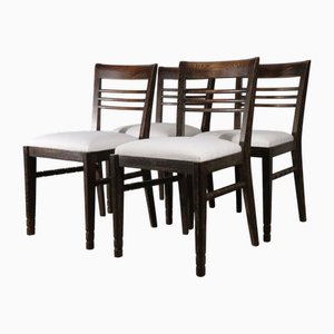 Modernist Chairs in Oak and Bouclé Fabric, 1940s, Set of 4