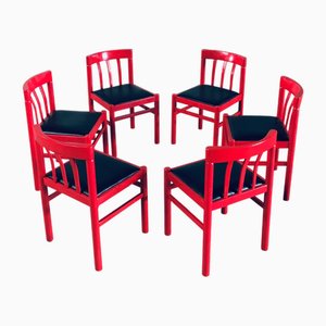 Mid-Century Modern Design Red Dining Chair Set, Belgium, 1960s, Set of 6