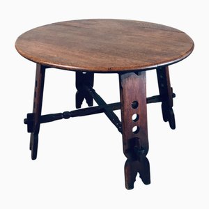 Brutalist Artisan Oak Carved Side Table, 1950s