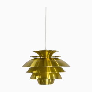 Golden Pendant Lamp Barcelona attributed to Bent Karlby for Lyfa, Denmark, 1980s