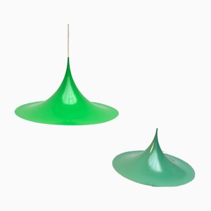 Mid-Century Modern Danish Space Age Green Model Semi Tulip Pendant Lamp by Claus Bondrup & Torsten Thorup for Fog & Mørup, 1960s, Set of 2