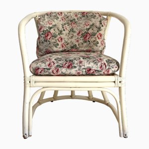 Poltrona in bambù dipinto e vimini, anni '70