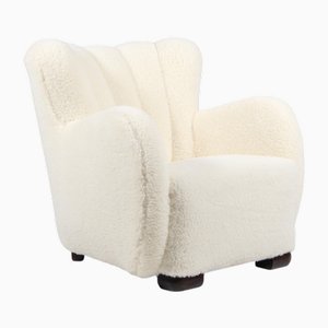 Danish Lounge Chair in Lambswool, 1940s