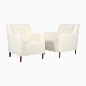 Set de Fauteuils en Laine d'Agneau, Danemark, 1940s