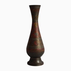Vintage Indian Brass Vase with Intricate Floral Motifs, 1950
