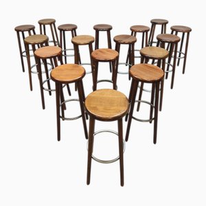 Sgabelli da bar vintage in legno, Francia, 1970, set di 17
