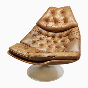 Silla holandesa vintage de cuero camel de Geoffrey Harcourt, años 70