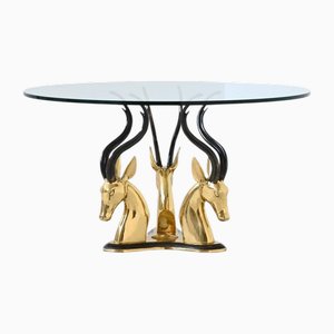 Table Basse Hollywood Regency avec Structure en Laiton Antilope, France, 1970s