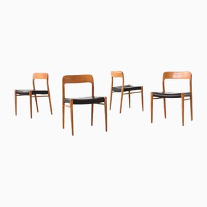 Model 75 Dining Chairs in Oak by J.L. Møllers for Niels Otto Moller, Denmark, 1954, Set of 4