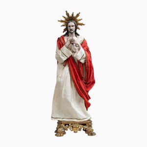 Escultura napolitana antigua de terracota policromada y madera, de finales del siglo XVIII
