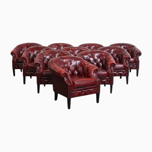 Sedie Chesterfield in pelle di vacchetta, Regno Unito, set di 10