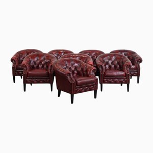 Sedie Chesterfield in pelle di vacchetta, Regno Unito, set di 8