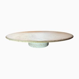 Mesa de centro redonda de travertino con base cilíndrica central de Angelo Mangiarotti para Up & Up, años 70