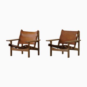 Set of Danish Hunting Chairs in Oak and Leather by Kurt Østervig, 1960s