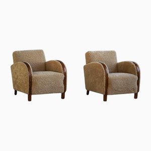 Set of Danish Art Deco Lounge Chairs in Lambswool and Birch, 1930s