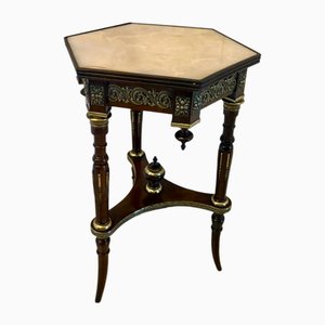 Antique Victorian French Mahogany and Gilded Brass Table with Marble Top, 1860