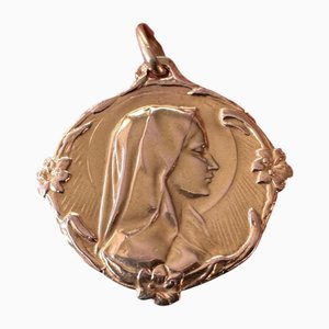 Pendentif Vierge Marie Art Nouveau en Or Jaune 18k, 1890s