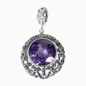 Art Deco Hängelampe aus Silber & Amethyst von Lespous Maurice, Frankreich, 1920er