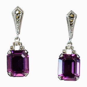 Art Deco Sleeper Earrings in Silver, France, 1930s, Set of 2