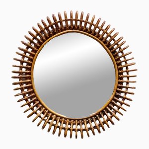 Miroir Mural Rond Vintage en Rotin et Osier par Franco Albini, Italie, 1960s