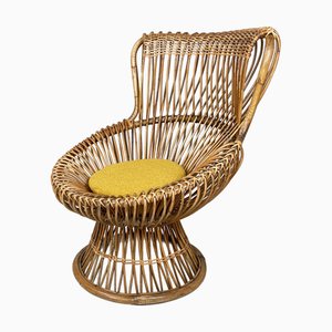 Mid-Century Modern Italian Armchair in Rattan and Fabric, 1960s
