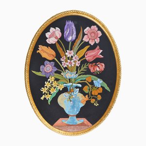 Oval Frame Inlay Flowers on Black Background from Cupioli Living