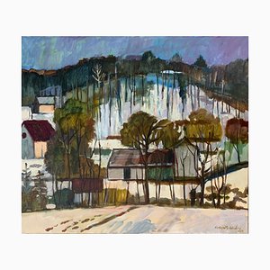 Marek Niedojadło, Houses Against the Mountain, 2024, Oil on Canvas