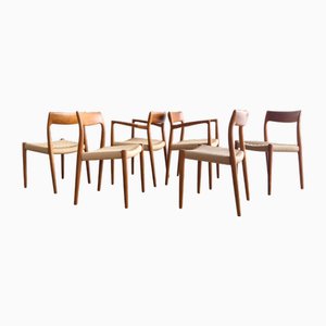 Mid-Century Danish Teak Dining Chairs #57 & 77 by Niels O. Møller, J. L. Moller, Set of 6